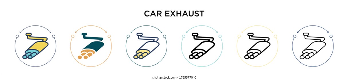 Car exhaust icon in filled, thin line, outline and stroke style. Vector illustration of two colored and black car exhaust vector icon design can be used for mobile, ui, web