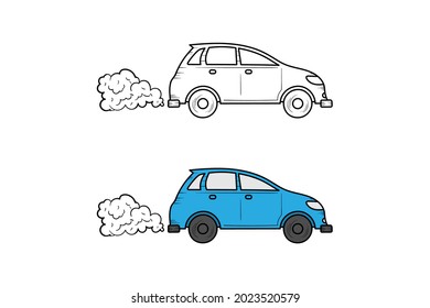 Car exhaust pollution hand drawn illustration sketch and color