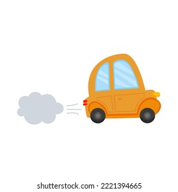 Car with Exhaust Smoke Cloud, Ecological Problem, Air Pollution Vector Illustration.