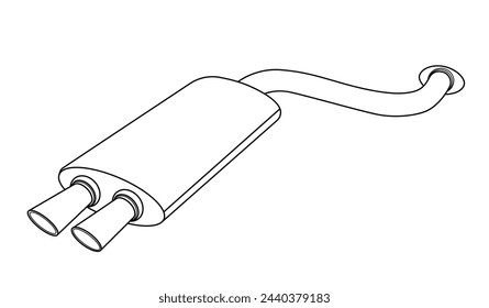 Car exhaust system line drawing vector on white background