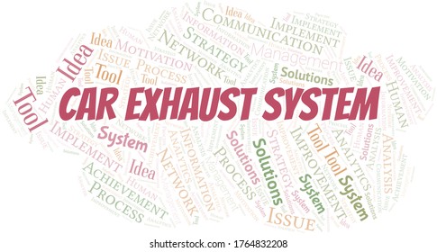 Nube de palabras vectorial de la tipografía del sistema de escape de coches.