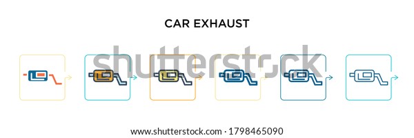 Car exhaust vector icon in 6 different modern styles.\
Black, two colored car exhaust icons designed in filled, outline,\
line and stroke style. Vector illustration can be used for web,\
mobile, ui