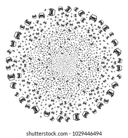 Car exploding round cluster. Object pattern combined from random car symbols as festive round shape. Vector illustration style is flat iconic symbols.