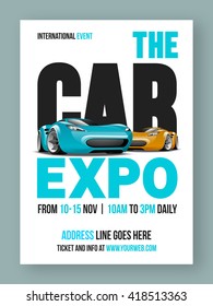 The Car Expo Template, Banner or Flyer design with glossy luxurious cars and event details. svg