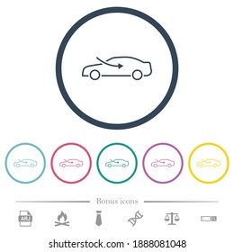 car external airflow adjustment, flat color icons in round outlines. 6 bonus icons included.
