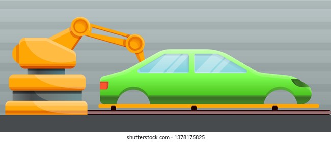 Car factory concept banner. Cartoon illustration of car factory vector concept banner for web design