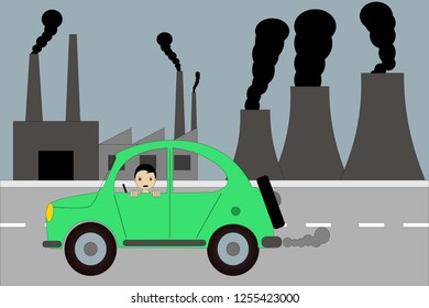 the car and the factory pollution
