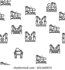 Car Factory Production Vector Seamless Pattern Thin Line Illustration