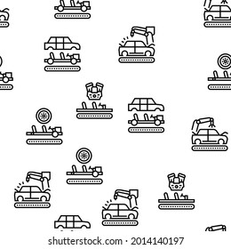 Car Factory Production Vector Seamless Pattern Thin Line Illustration