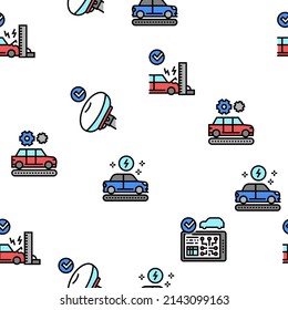 Car Factory Production Vector Seamless Pattern Thin Line Illustration