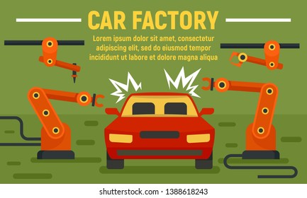 Car factory welder concept banner. Flat illustration of car factory welder vector concept banner for web design