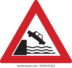 Car Falling into Water Warning Sign - Traffic Safety Icon
