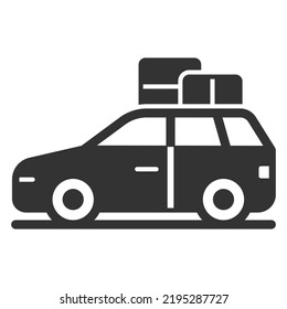 A car with a family and things goes to a picnic - icon, illustration on white background, glyph style