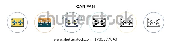 Car fan icon in filled,\
thin line, outline and stroke style. Vector illustration of two\
colored and black car fan vector icons design can be used for\
mobile, ui, web