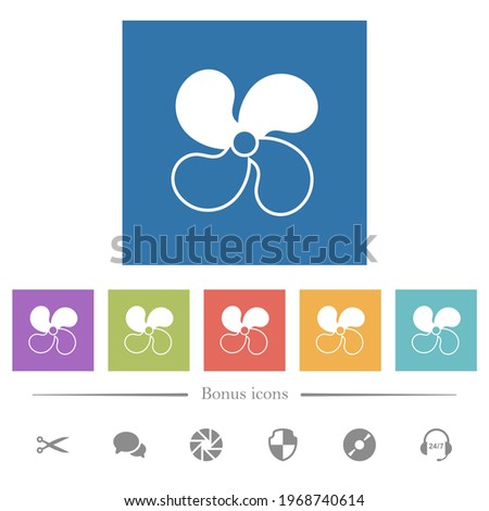 Car fan level 2 flat white icons in square backgrounds. 6 bonus icons included.