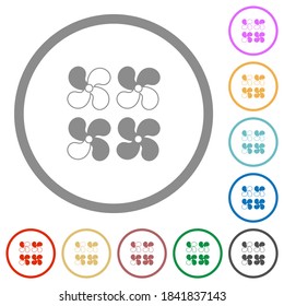 Car fan levels flat color icons in round outlines on white background