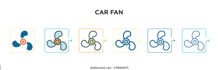 Car fan vector icon in 6 different modern styles. Black, two colored car fan icons designed in filled, outline, line and stroke style. Vector illustration can be used for web, mobile, ui
