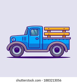 Car Farm Cartoon Vector Icon Illustration. Farm Transportation Icon Concept Isolated Premium Vector. Flat Cartoon Style