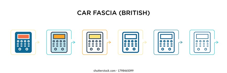 Car Fascia (british) Vector Icon In 6 Different Modern Styles. Black, Two Colored Car Fascia (british) Icons Designed In Filled, Outline, Line And Stroke Style. Vector Illustration Can Be Used For 