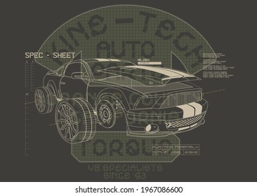 Car. Fashion mens print with text slogan.  Vector hand draw illustration.