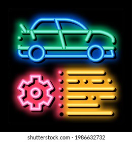 Car Feature Gear Neon Light Sign Vector. Glowing Bright Icon Car Feature Gear Isometric Sign. Transparent Symbol Illustration