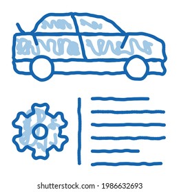 Car Feature Gear Sketch Icon Vector. Hand Drawn Blue Doodle Line Art Car Feature Gear Isometric Sign. Isolated Symbol Illustration