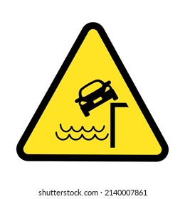 the car fell into the water warning sign on yellow triangle, vector icon on a white background