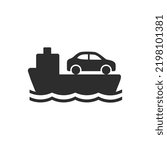 Car ferry icon. ship carries the car. Monochrome black and white symbol