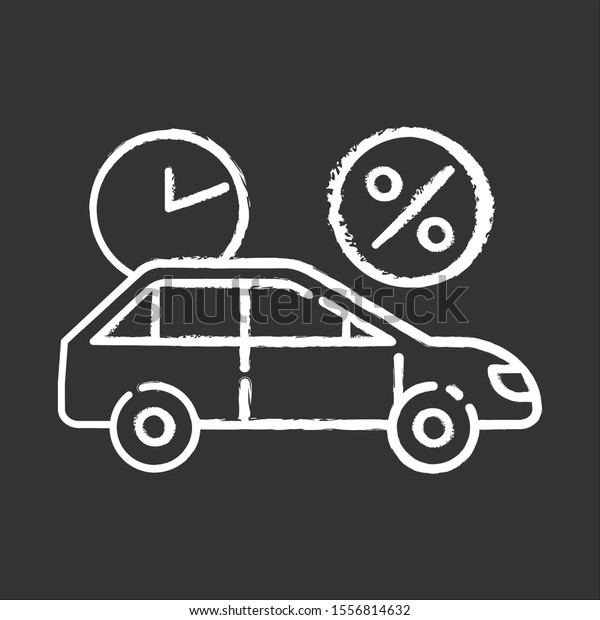 Car finance chalk icon. Take credit to buy\
auto. Loan money for purchasing vehicle. Loan money with percentage\
rate. Buying means of transportation. Rent auto. Isolated vector\
chalkboard illustration