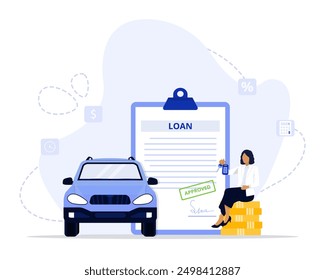 Car finance concept illustration. Suitable for landing page, ui, web, App intro card, 
editorial, flyer, and banner.