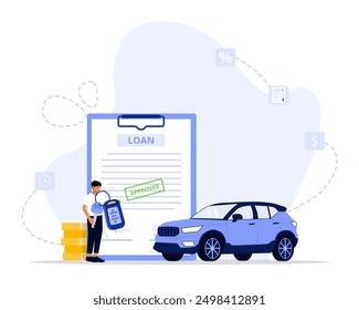 Car finance concept illustration. Suitable for landing page, ui, web, App intro card, 
editorial, flyer, and banner.