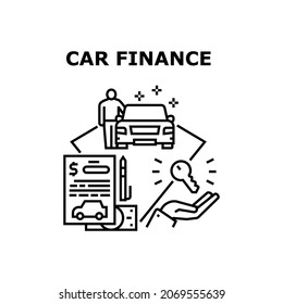 Car Finance Vector Icon Concept. Car Finance Agreement For Buying New Car In Dealer Agency, Money Cash For Buy Automobile And Getting Key. Customer Financial Contract Black Illustration