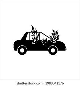 Car Fire, Burning Car Automobile Icon Vector Art Illustration