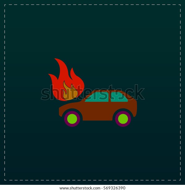 Car fire. Color symbol icon on black\
background. Vector\
illustration