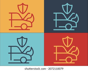 Auto in Fire Compensation Logo Vorlage, einfaches Flachsymbol von Auto, Feuer, Unfall