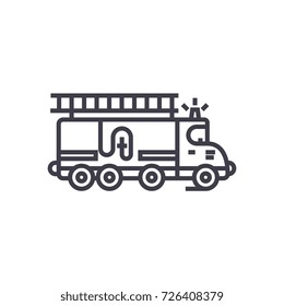 Car Fire Engine Vector Line Icon, Sign, Illustration On Background, Editable Strokes