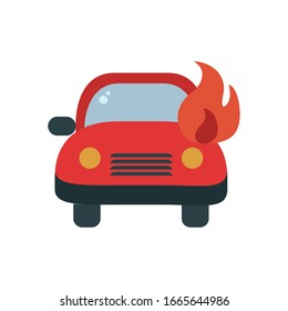 car in fire flat style icon design, Emergency rescue save department 911 danger help safety and aid theme Vector illustration