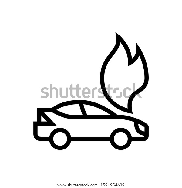 Car fire\
icon in outline style on white\
background