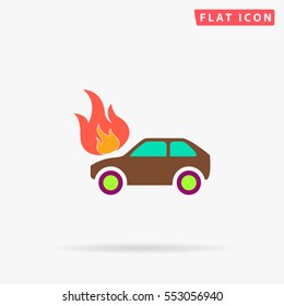 Car Fire Icon Vector. Flat Color Symbol On White Background With Shadow