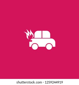 car in fire icon vector. car in fire sign on pink background. car in fire icon for web and app