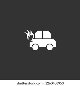 car in fire icon vector. car in fire sign on black background. car in fire icon for web and app