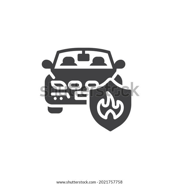 Car fire insurance vector\
icon. filled flat sign for mobile concept and web design. Car and\
burning shield glyph icon. Symbol, logo illustration. Vector\
graphics