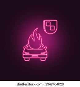 car fire and safety shield icon. Elements of insurance in neon style icons. Simple icon for websites, web design, mobile app, info graphics