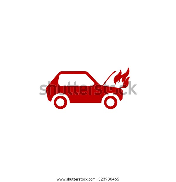 Car\
fired. Red flat icon. Vector illustration\
symbol