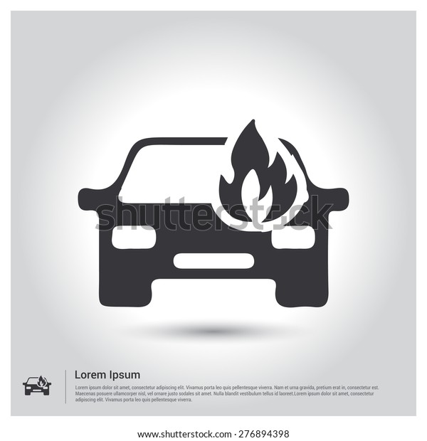 car fired Vehicle\
insurance Icon . Flat pictograph Icon design gray background.\
Vector illustration.