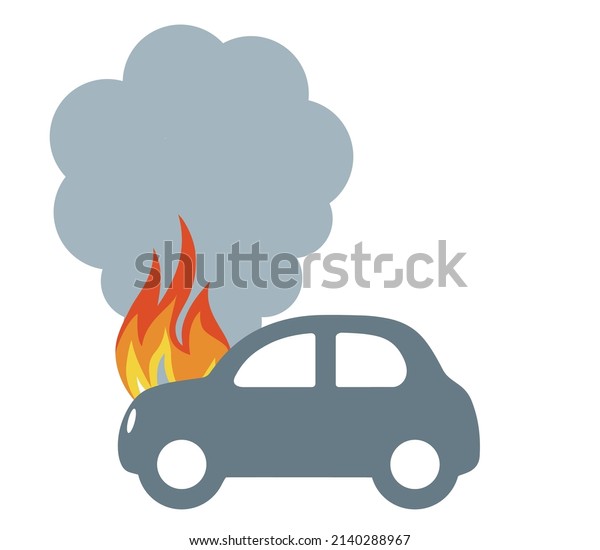 Car fires, accidents,\
fire illustrations, icons. Image of non-life insurance and\
automobile insurance