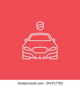 Car And Firewall Security Line Icon On Red Background