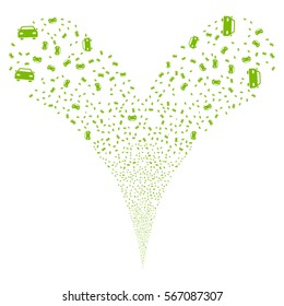 Car fireworks stream. Vector illustration style is flat eco green iconic symbols on a white background. Object double fountain made from random pictographs.