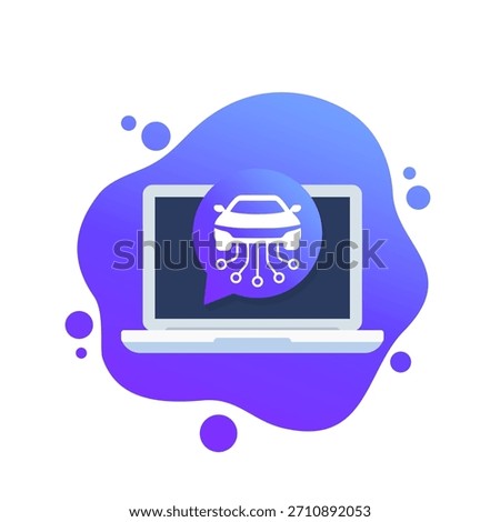 car firmware update icon with a laptop, smart EV vector design