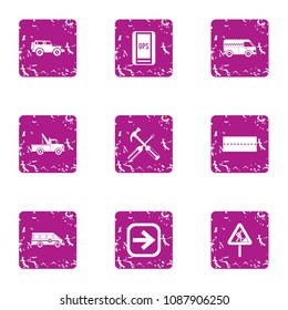 Car fix icons set. Grunge set of 9 car fix vector icons for web isolated on white background